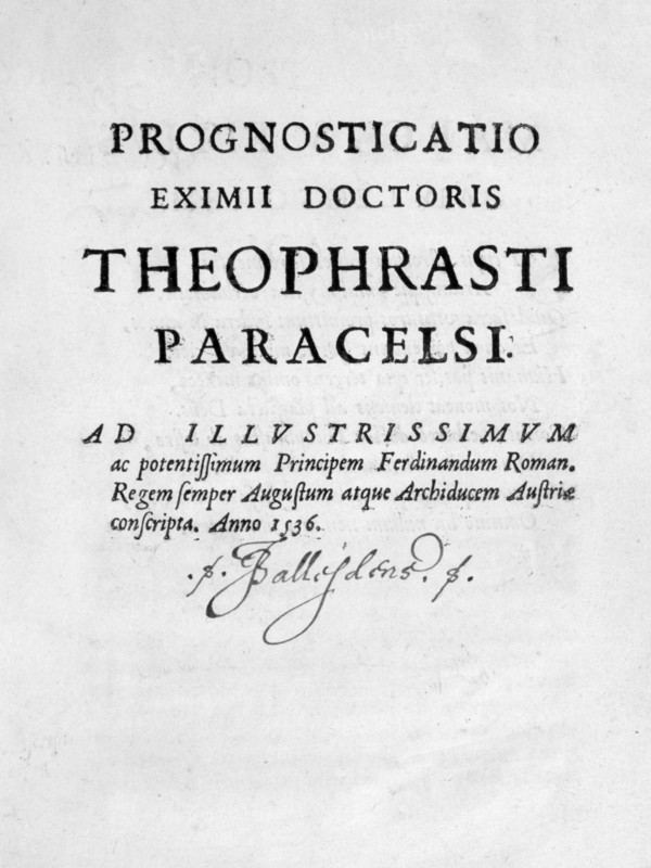 Title page from 'Prognostications', 1536 by Paracelsus