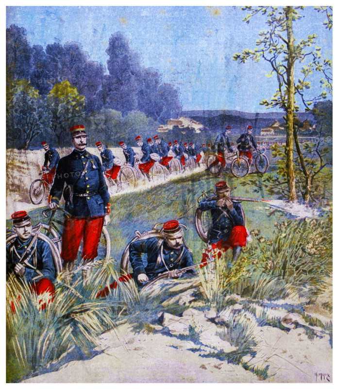 French army cyclists on manoeuvres in 1896