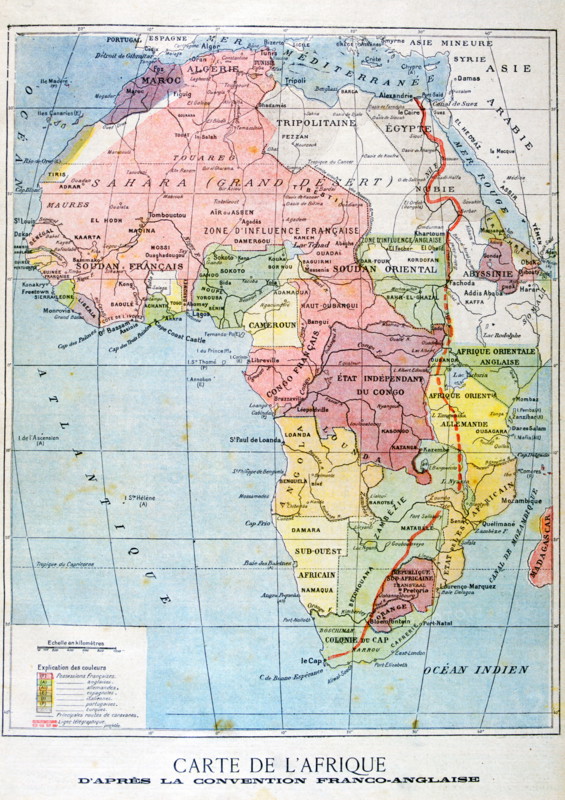 French map of territories controlled by the colonial empires in Africa