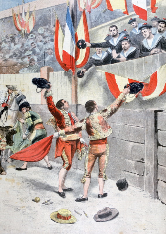 French sailors at a Spanish bullfight