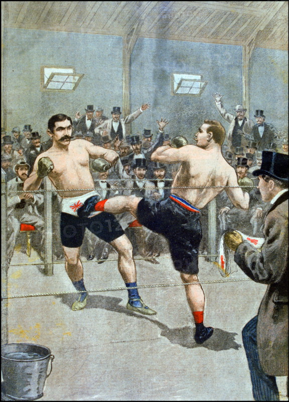 Illustration of two boxers fighting in a ring