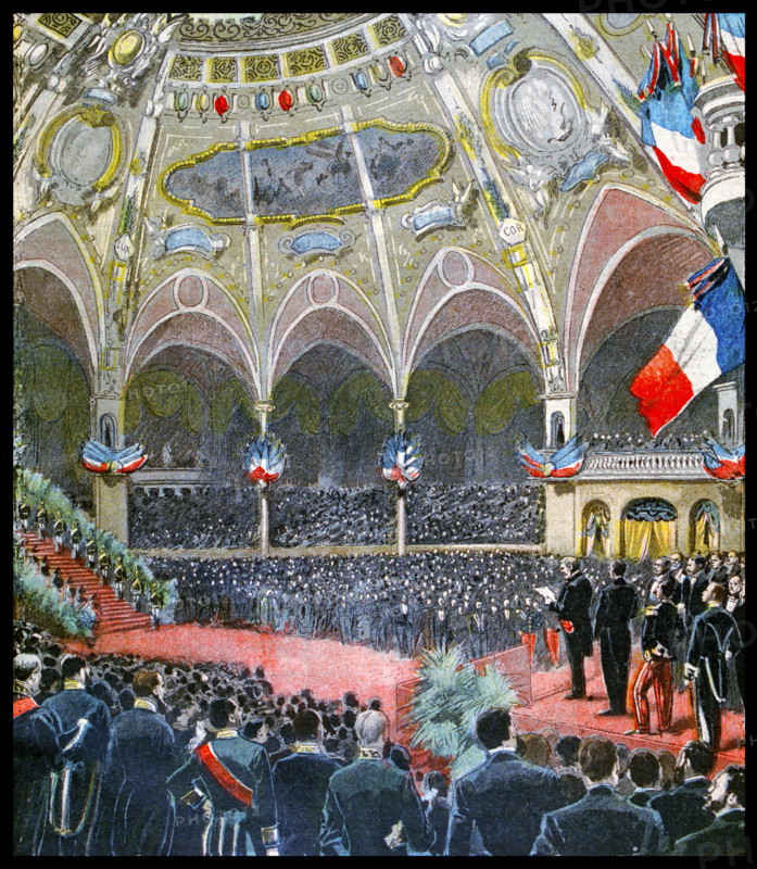 Illustration showing the opening ceremony at the start of the Exposition Universelle of 1900