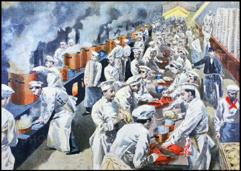 Illustration showing the preparation of a banquet