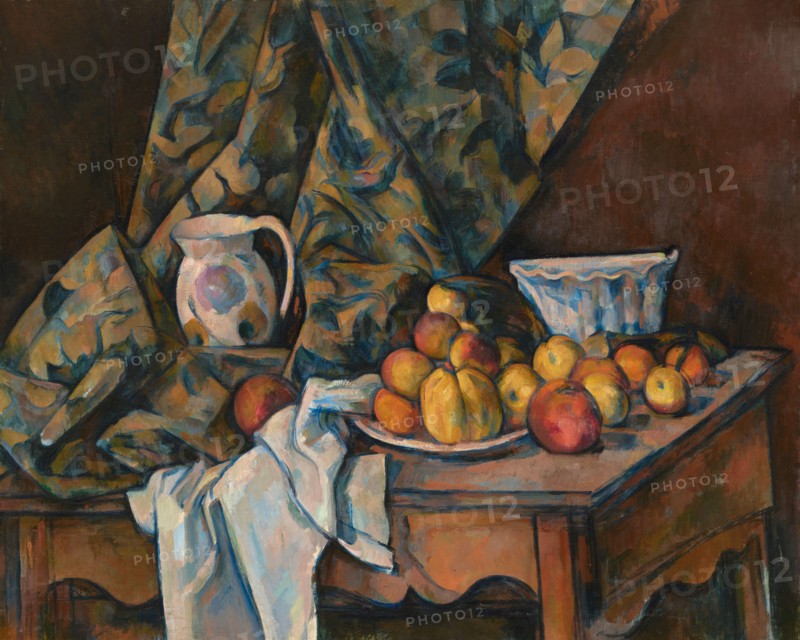 Painting titled 'Still Life with Apples and Peaches' by Paul Cézanne