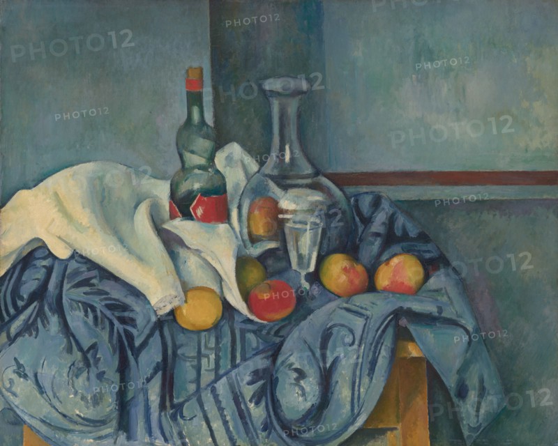 Painting titled 'The Peppermint Bottle' by Paul Cézanne