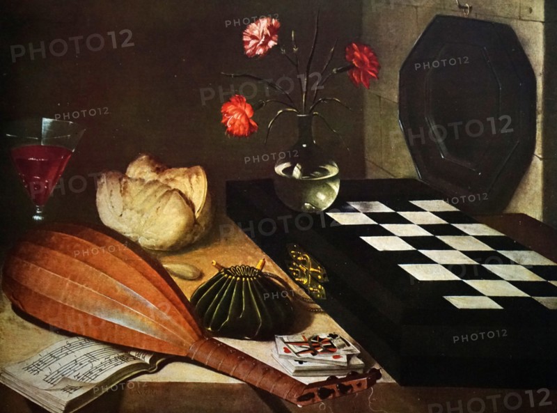 Painting titled 'Still Life with the board' by Lubin Baugin