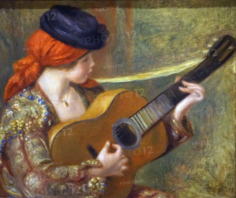 Painting titled 'Young Spanish Woman with a Guitar' by Pierre-Auguste Renoir
