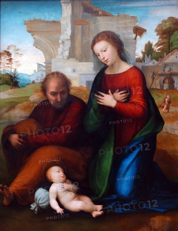Painting tilted 'The Virgin adoring the Child with Saint Joseph' by Fra Bartolomeo