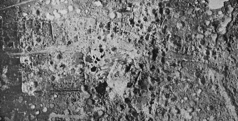 Aerial photograph of a French village that has been destroyed during the First World War