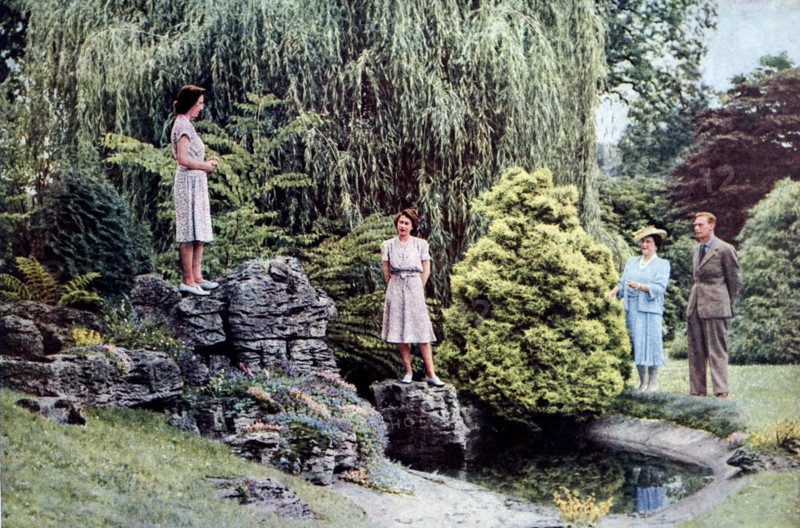 King George VI with Queen Elizabeth and their daughters Elizabeth