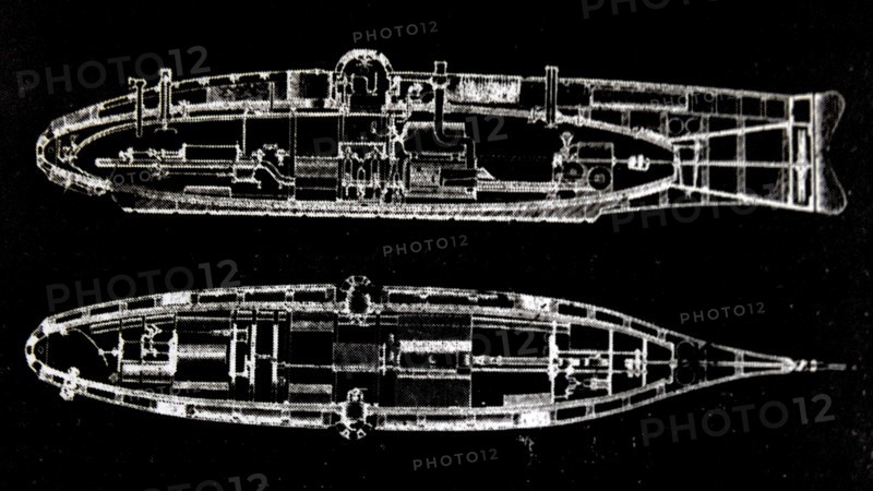 Plan for the Ictineo I, a pioneering submarine by engineer Narcis Monturiol