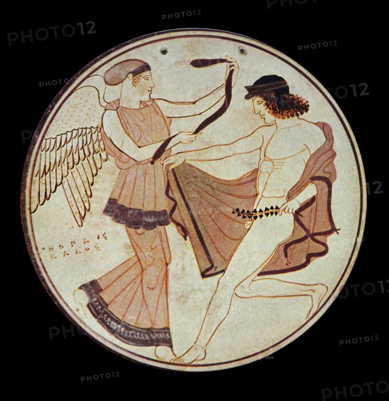 Terracotta bobbin depicting Nike and Victor