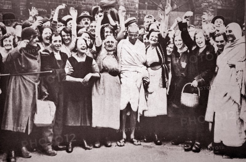Gandhi with mill workers in Darwen, Lancashire in 1931, during his tour of England