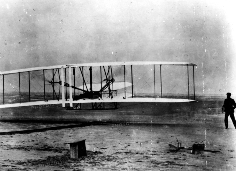 Photograph taken during the first flight of the Wright Brothers