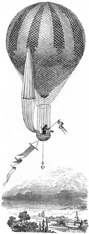 A hot-air balloon which has been fitted with a parachute