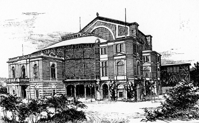 The exterior of the Bayreuth Festspielhaus, an opera house in Bayreuth, Germany