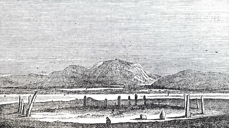 Engraving depicting the Standing Stones of Stenness, a Neolithic monument
