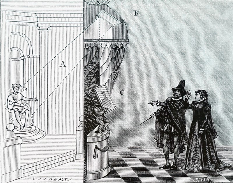 Engraving depicting how Nostradamus