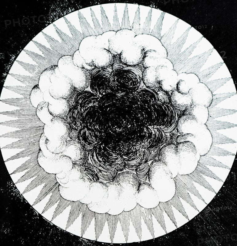 Primeval matter, activated by light is divided in two - the lower and upper waters- by a light cloud by Robert Fludd