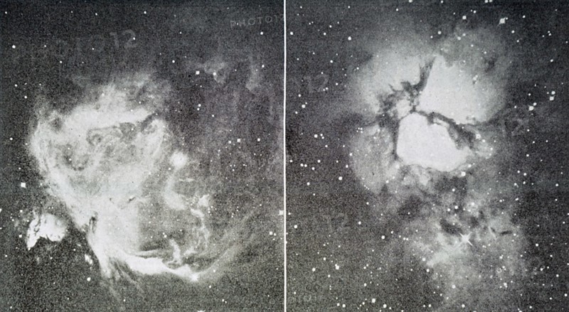 Left: the great nebula in Orion and Right: The Trifid Nebula of Sagittarius