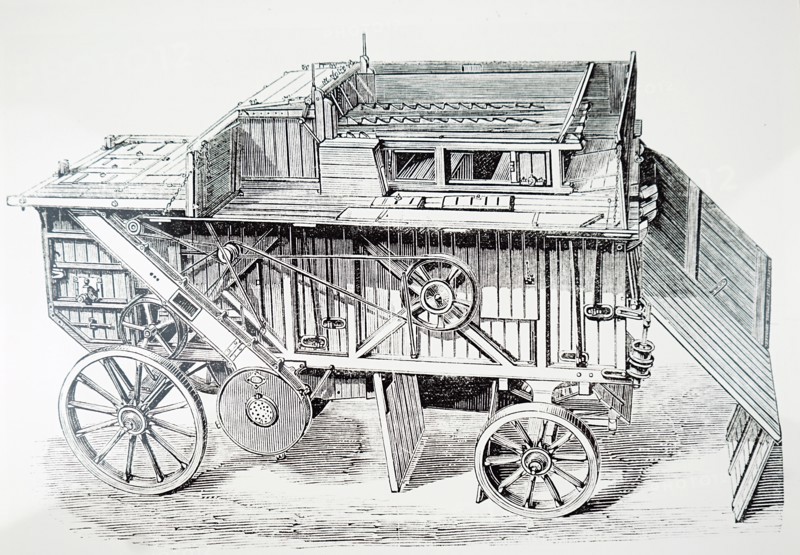 A steam driven threshing machine