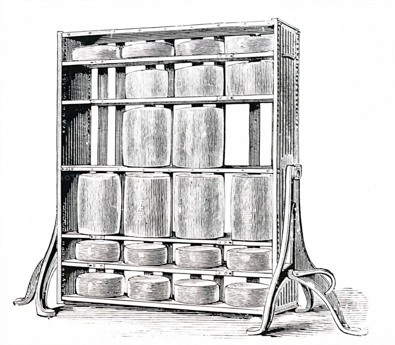 A revolving cheese rack for maturing cheeses