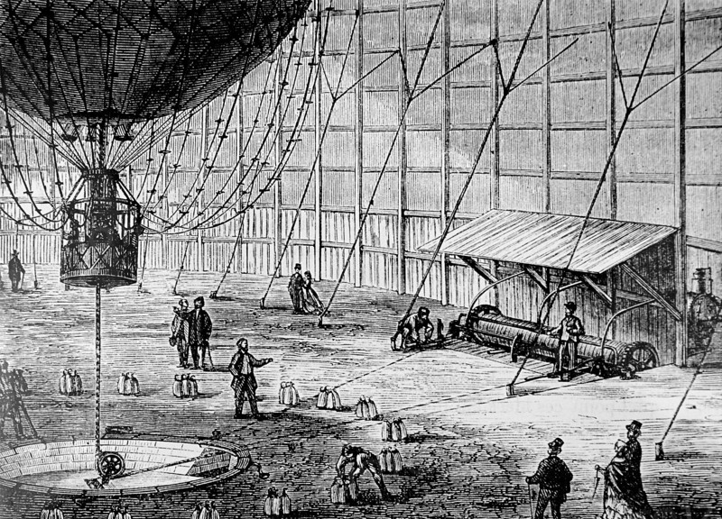 A paying-out machinery and pulley of Giffard's 'Captive' hydrogen balloon