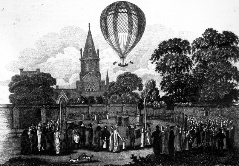 James Sadler making a balloon ascent from fields near Merton College, Oxford