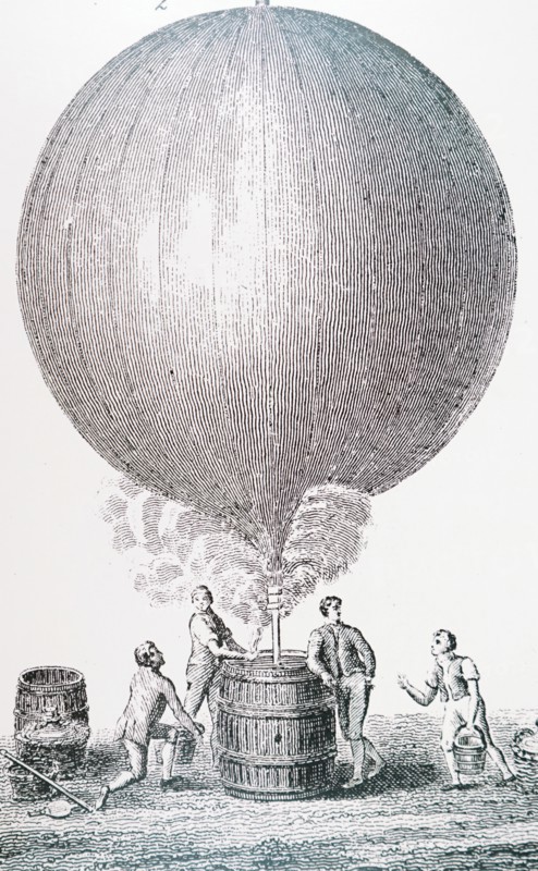 Jacques Charles, with the help of the Robert Brothers filling his balloon with hydrogen