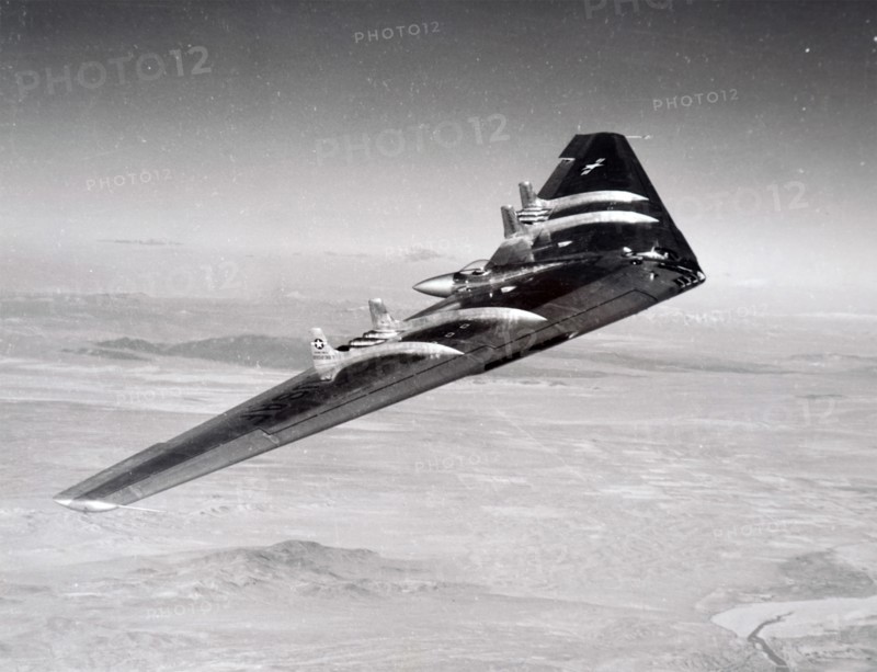Photograph of the Northrop YB-49, a prototype jet-powered heavy bomber aircraft
