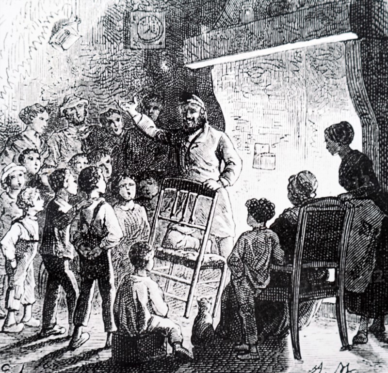 Wilfrid de Fonvielle telling school children about his adventures
