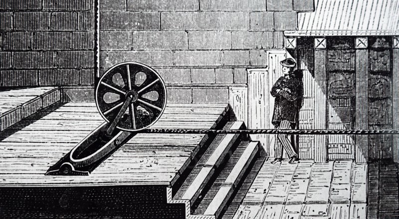 A paying-out machinery and pulley of Giffard's 'Captive' hydrogen balloon