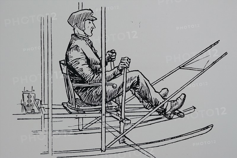 The Wright Pilot's seat - a crane-bottomed chair with the legs sawn off