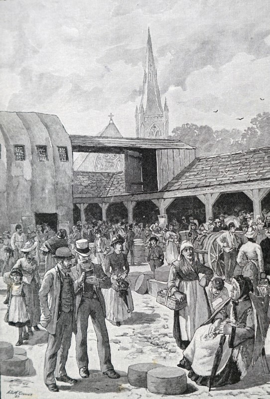 A cheese market in Chester, Britain