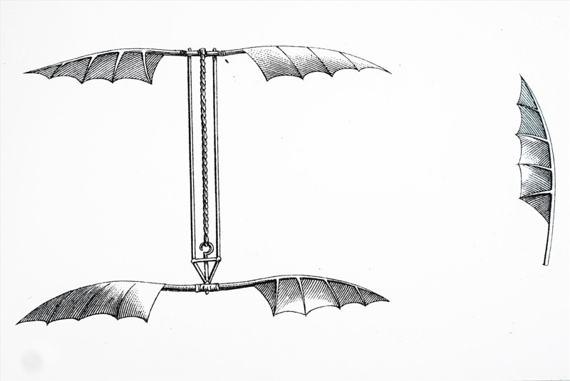 Alphonse Pénaud's helicopter which is driven by twisted rubber bands