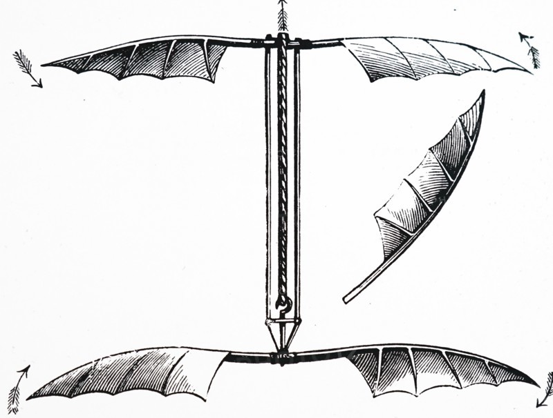 Alphonse Pénaud's helicopter which is driven by twisted rubber bands