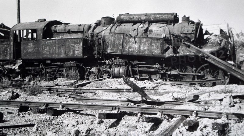 Wreckage of a train at Trappes, 1944