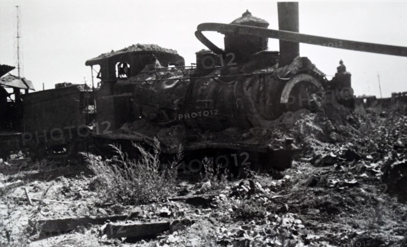 Wreckage of a train at Trappes, 1944