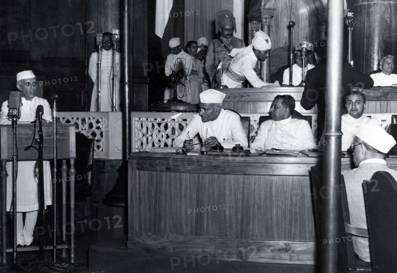 Jawaharlal Nehru and Lord Mountbatten at the declaration of Indian Independence, 15 August 1947