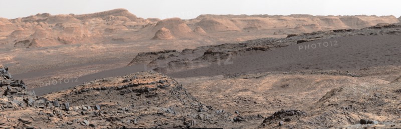 The landscape of Mars photographed by Curiosity Rover, a robotic rover exploring Gale Crater on Mars as part of NASA's Mars Science Laboratory mission since it was landed on Aeolis Palus in Gale Crater on Mars on August 6, 2012