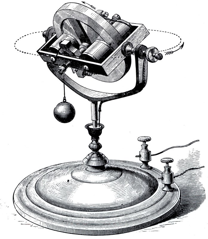 An electric gyroscope, a device consisting of a wheel or disc mounted so that it can spin rapidly about an axis which is itself free to alter in direction