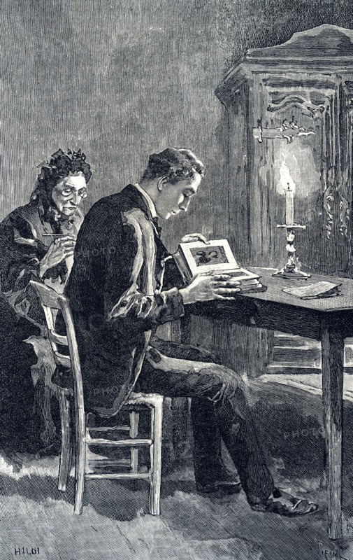 A couple looking through a photograph album