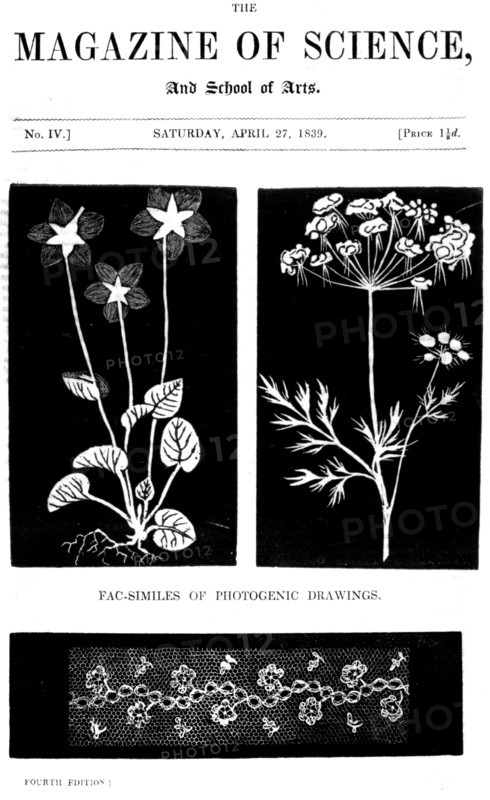 The title page of the Magazine of Science, showing facsimiles of pictures taken by Fox-Talbot's 'photogenic drawing' process