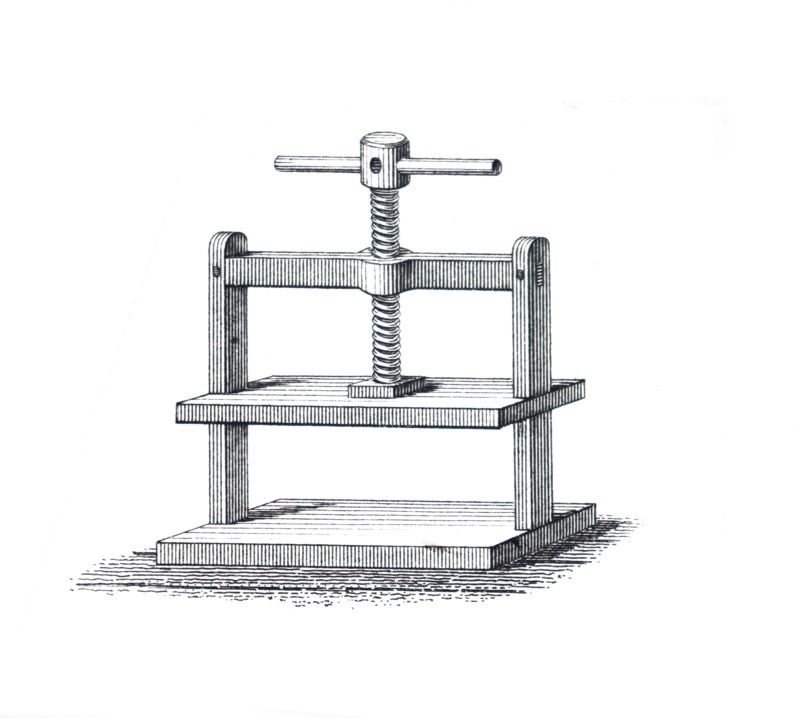 Illustration of an nineteenth century press for printing or flattening paper