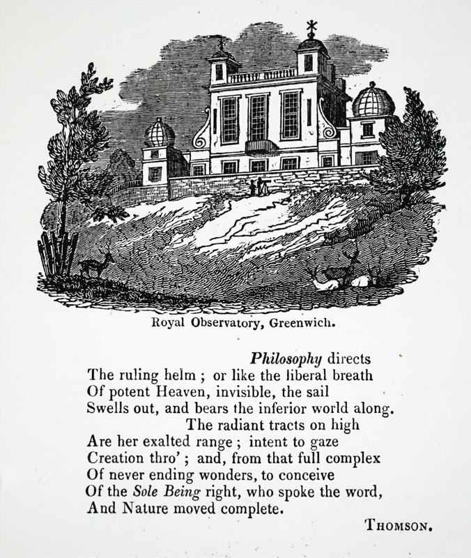 The exterior of the Royal Observatory, Greenwich, an observatory situated on a hill in Greenwich Park, overlooking the River Thames