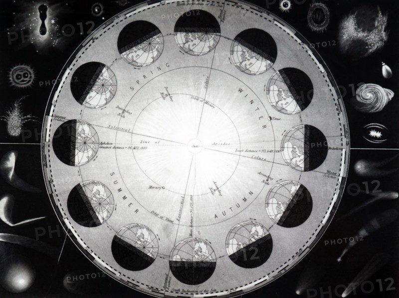 The Earth's path around the Sun, showing the seasons of the year