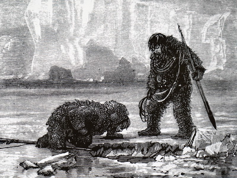 An Eskimo hunting a seal