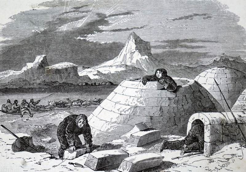 An Eskimo making an igloo