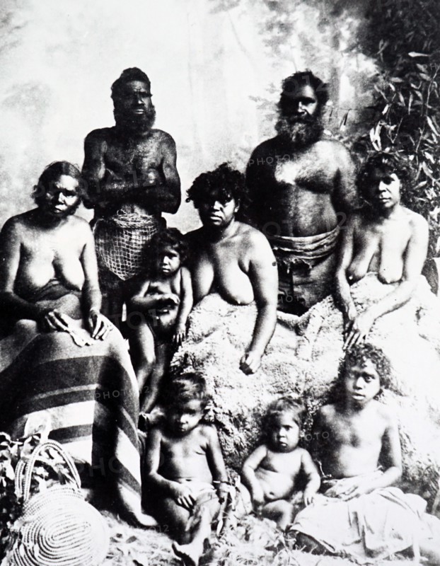 Early photograph taken of a group of native Australians