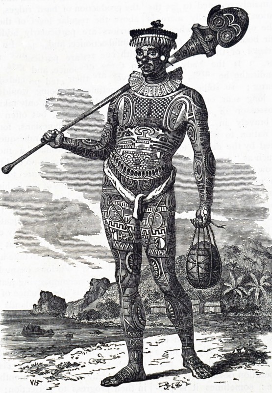 A Marquesas Islander with a heavily tattooed body